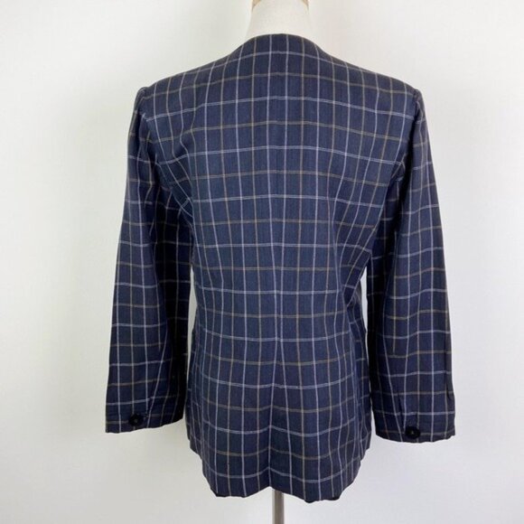 Vintage 90's Linen-Blend Plaid Double Breasted Blazer - Picture 4 of 13